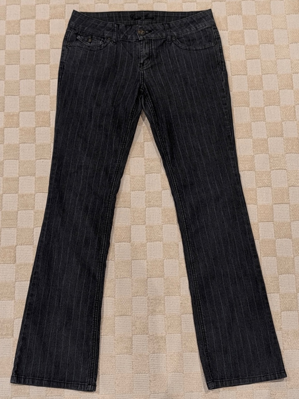 Guess Women’s Y2K Vintage Black Pinstripe Flared Pants Size 30